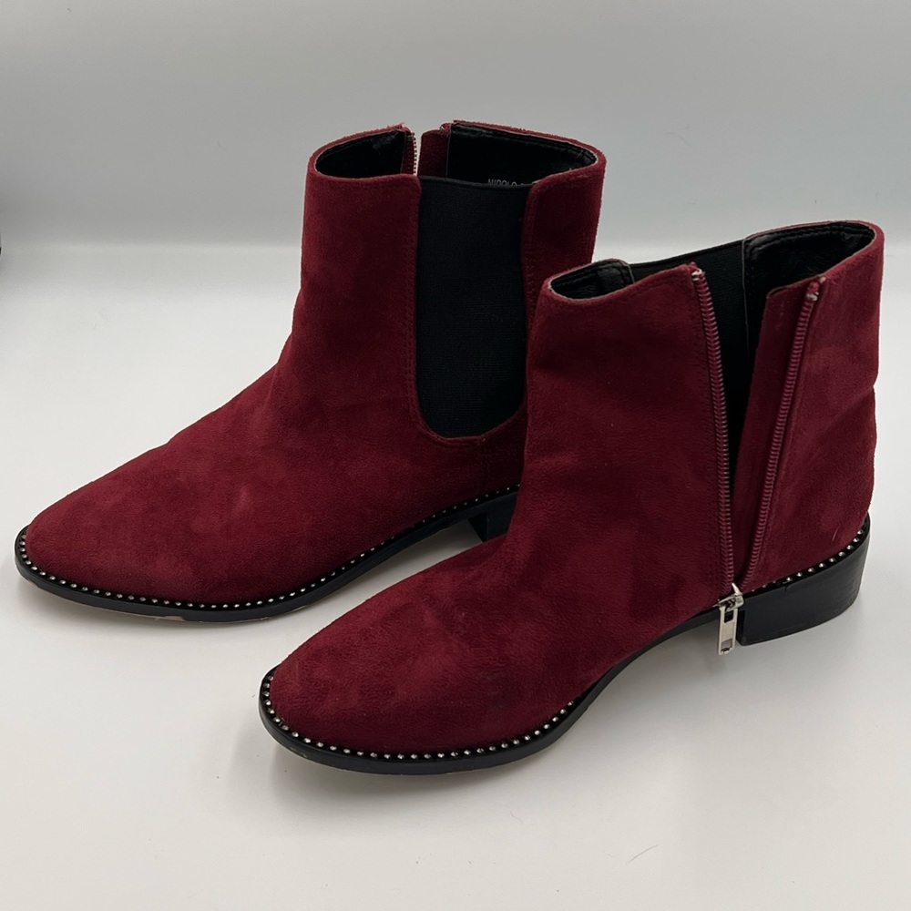 Bebe Burgandy Red Suede Zip-up Boots size 7